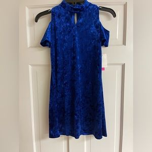 NEW!! Girls Teeze Me Girl Blue Velvet Cold Shoulder Dress Size 10
